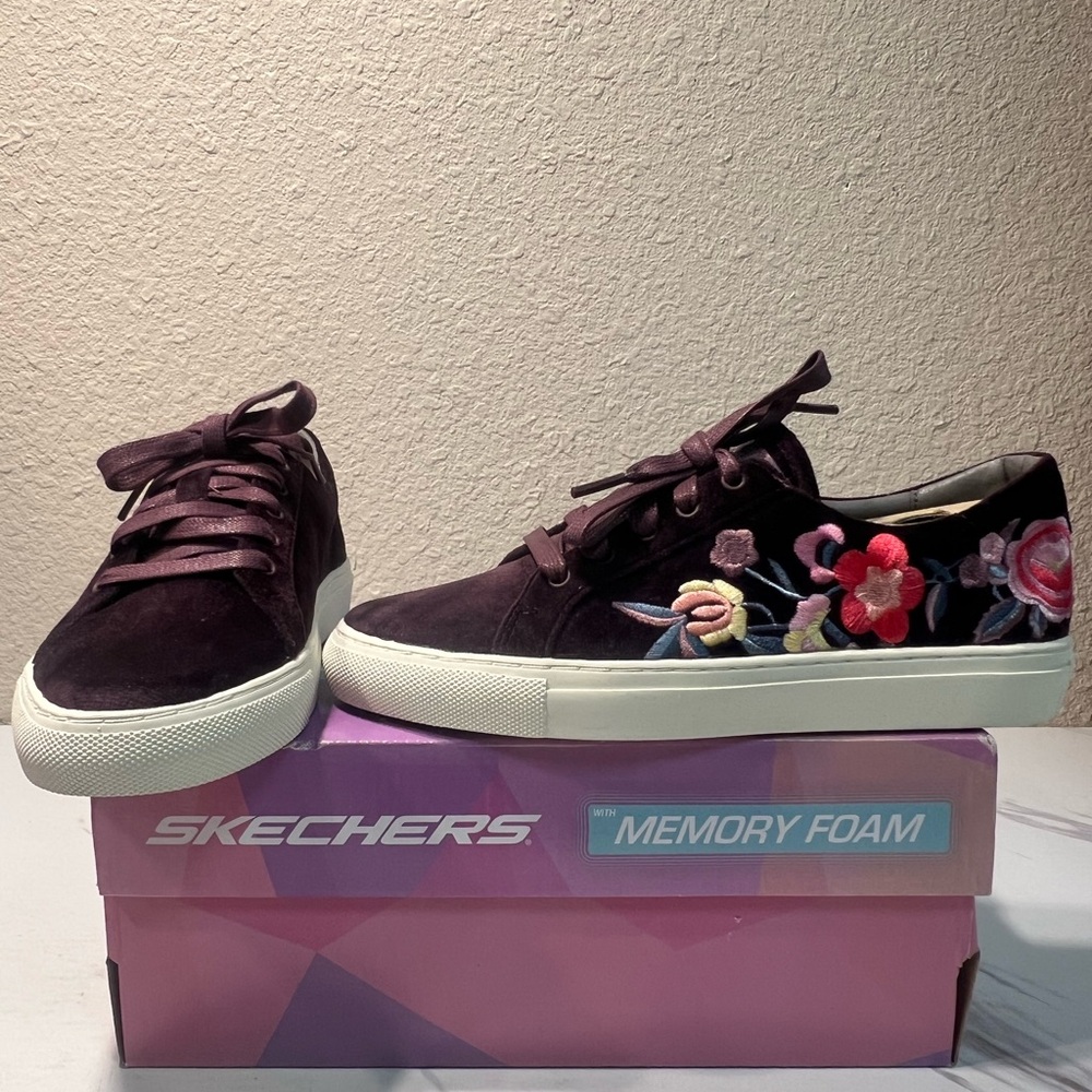 Skechers Purple Floral Slip-On Sneakers